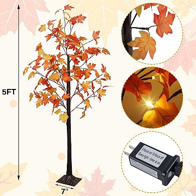 5 FT Fall Decorations Home, Lighted Fall Maple Tree LED Lights - Artificial Autumn Trees