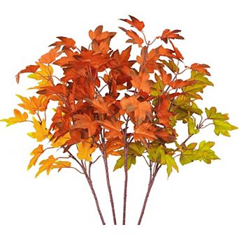 4 pc Artificial Maple Leaves Branches 21.6 in Fake Fall Leaves Stems Plants Outdoor Greenery Home