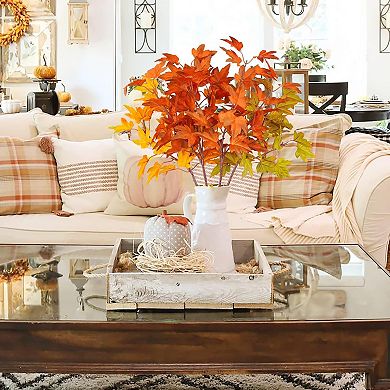 4Pcs Artificial Maple Leaves Branches 21.6in Fake Fall Leaves Stems Plants Outdoor Greenery Home