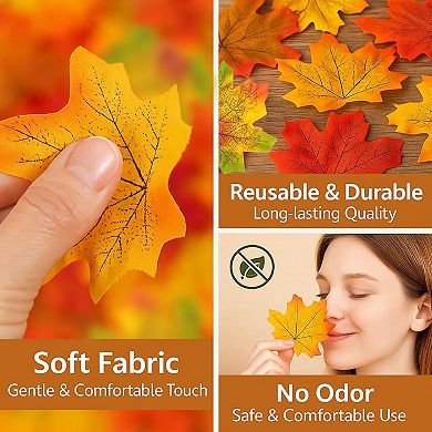 300Pcs Artificial Maple Leaves, Faux Fall Leaves Autumn Decorations, Halloween, Thanksgiving, Table