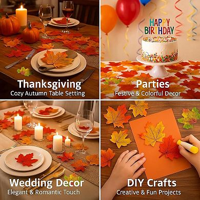 300Pcs Artificial Maple Leaves, Faux Fall Leaves Autumn Decorations, Halloween, Thanksgiving, Table