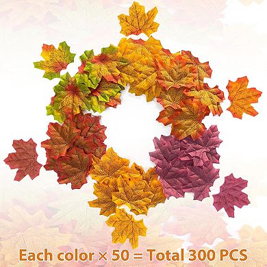 300Pcs Artificial Maple Leaves, Faux Fall Leaves Autumn Decorations, Halloween, Thanksgiving, Table