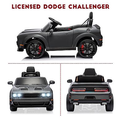 Licensed Dodge Challenger 12V Kids Ride-On Car, Electric Vehicle with Remote Control, LED Headlights