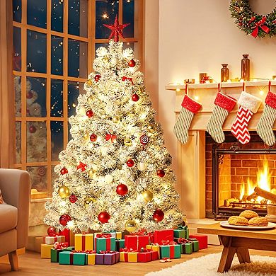 Rose Gold Prelit Artificial Christmas Tree, Slim with Metal Stand & Realistic Branches