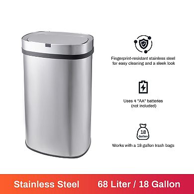 18 Gallon Stainless Steel Oval Motion Sensor Trash Can for Kitchen