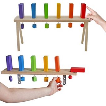 MEAVIA Wooden Falling Domino Wall / Stand; Colorful Toppling Domino Blocks for Kids