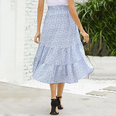 Women's Maternity Maxi Skirt Dress High Waist Floral Print Pleated A-Line Flowy Swing Long