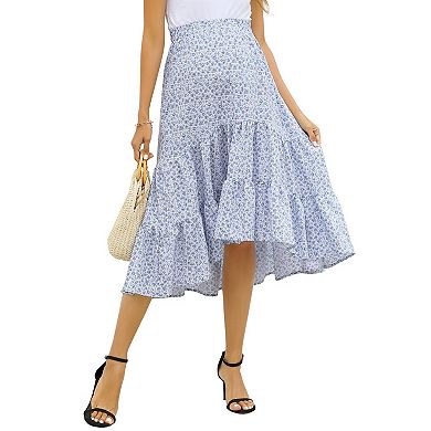 Women's Maternity Maxi Skirt Dress High Waist Floral Print Pleated A-Line Flowy Swing Long