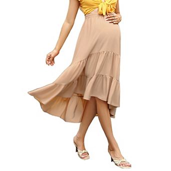 Women's Maternity Maxi Skirt Dress High Waist Floral Print Pleated A-Line Flowy Swing Long