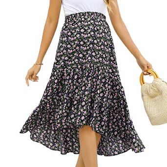 Women's Maternity Maxi Skirt Dress High Waist Floral Print Pleated A-Line Flowy Swing Long
