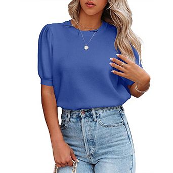 Womens Sweater Tops Crewneck Sweater Basic Knit Pullover Lightweight Casual Sweaters Blouse