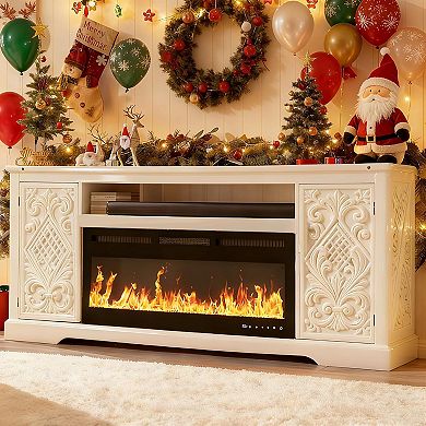 60 Inch Electric Fireplace Heater Recessed and Wall Mounted with Multicolor Flame