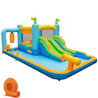 Inflatable Bounce House Water Park with Dual Slides, Splash Pool, Basketball Rim and Water Cannon