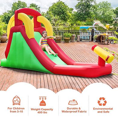 Inflatable Water Slide with Long Slide Pool and Water Cannon for Kids