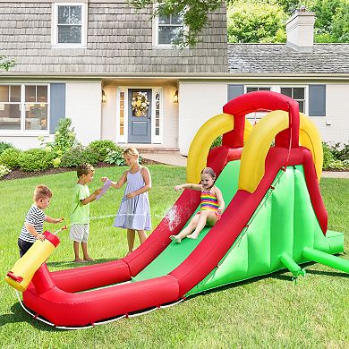 Inflatable Water Slide with Long Slide Pool and Water Cannon for Kids