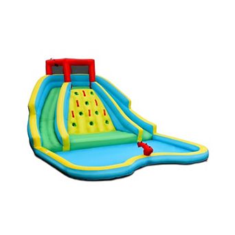 Inflatable Water Slide Park with 2 Slides, Climbing Wall and Pool