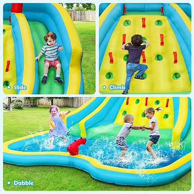 Inflatable Water Slide Park with 2 Slides, Climbing Wall and Pool