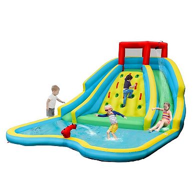 Inflatable Water Slide Park with 2 Slides, Climbing Wall and Pool