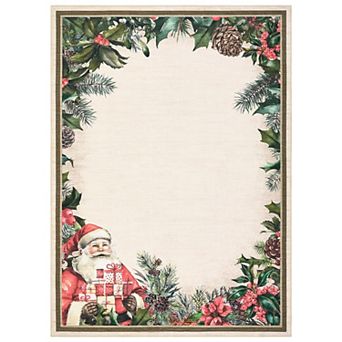 Christmas Santa Claus Area Rug, Washable Non-Slip Nursery Carpet with Tree Print for Living Room