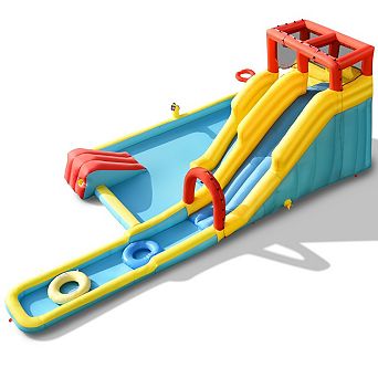 Inflatable Water Slide Park with Pool, Basketball, and 680W Blower