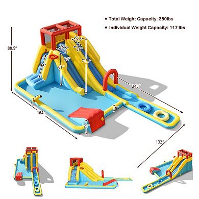 Inflatable Water Slide Park with Pool, Basketball, and 680W Blower