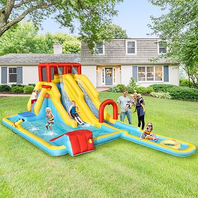 Inflatable Water Slide Park with Pool, Basketball, and 680W Blower