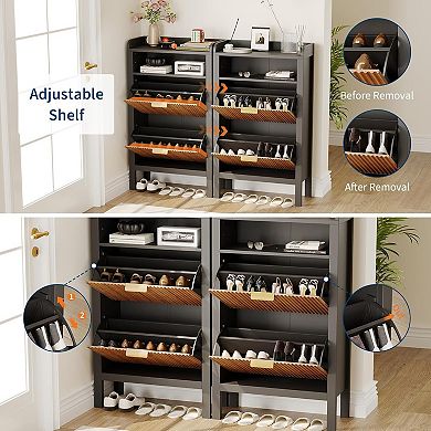 Shoe Storage Cabinet with 2 Flip Drawers