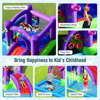 Inflatable Octopus Water Slide Park with Bounce House Pool and Games for Kids