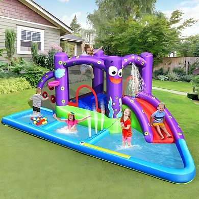 Inflatable Octopus Water Slide Park with Bounce House Pool and Games for Kids