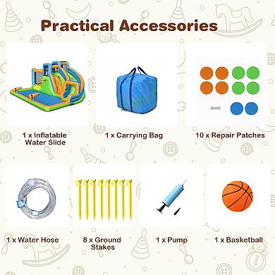 Inflatable Water Slide with Dual Climbing Walls and Splash Pool Without Blower