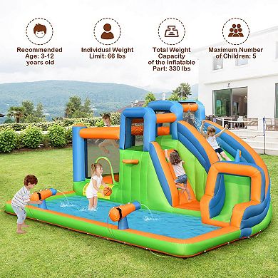 Inflatable Water Slide with Dual Climbing Walls and Splash Pool Without Blower