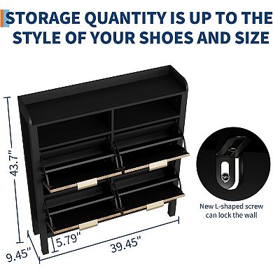 Shoe Storage Cabinet with 4 Flip Drawers