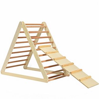 Foldable Wooden Climbing Triangle Ladder for Toddlers - Natural