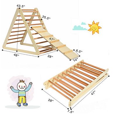 Foldable Wooden Climbing Triangle Ladder for Toddlers - Natural