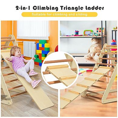 Foldable Wooden Climbing Triangle Ladder for Toddlers - Natural
