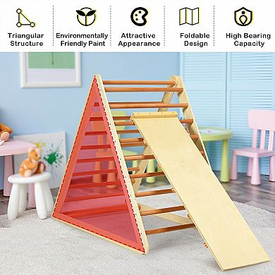 Foldable Wooden Climbing Triangle Ladder for Toddlers - Natural