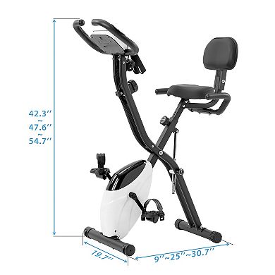 Whisen Folding Exercise Bike, X-Bike with 16-Level Adjustable Resistance, Arm Bands and Backrest