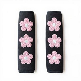 Floral Embroidered Seat Belt Covers Set with Soft Plush Padding