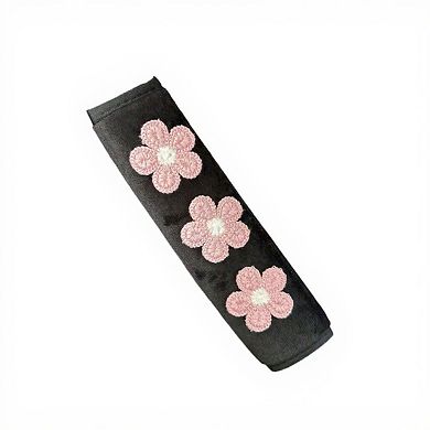 Floral Embroidered Seat Belt Covers Set with Soft Plush Padding