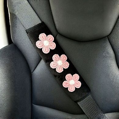 Floral Embroidered Seat Belt Covers Set with Soft Plush Padding