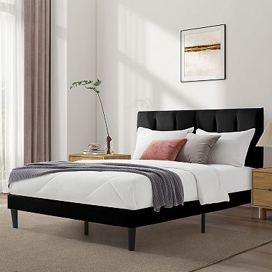 Unikome Velvet Upholstered Bed Frame Modern Soft Platform Bed