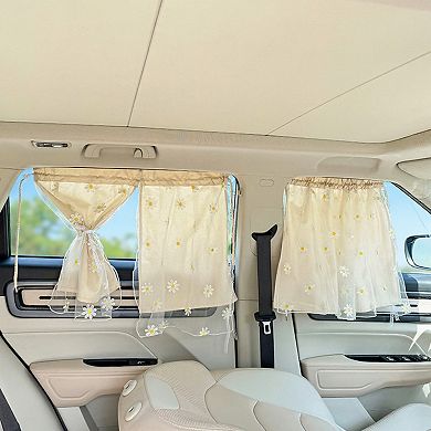 Floral Embroidered Car Window Curtain with Sheer Lace Daisy Design