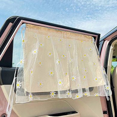 Floral Embroidered Car Window Curtain with Sheer Lace Daisy Design