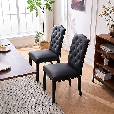 Unikome 2-Pack Faux Leather Dining Chairs Nailhead Trim Padded Chairs
