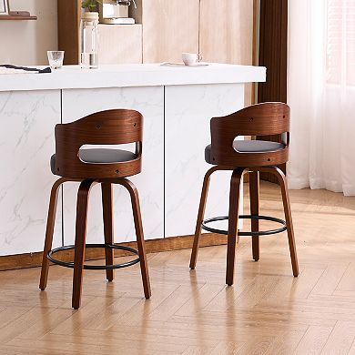 Unikome Bentwood Bar Stools 2-Pack Mid-Century Design with Curved Back and 360° Swivel
