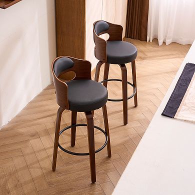 Unikome Bentwood Bar Stools 2-Pack Mid-Century Design with Curved Back and 360° Swivel