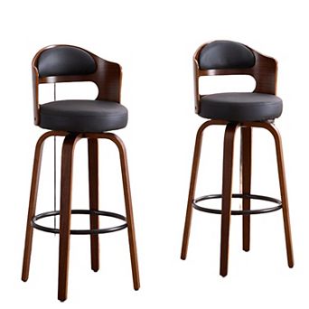 Unikome Bentwood Bar Stools 2-Pack Mid-Century Design with Curved Back and 360° Swivel