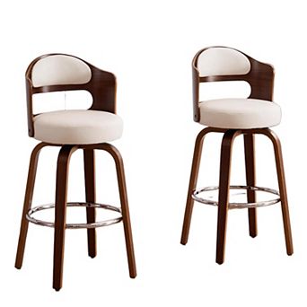 Unikome Bentwood Bar Stools 2-Pack Mid-Century Design with Curved Back and 360° Swivel