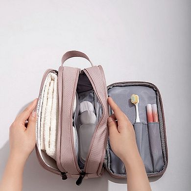Compact Travel Toiletry Bag with Multiple Compartments and Carry Handle
