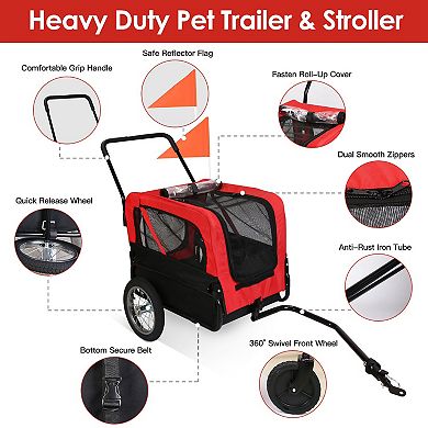 2-in-1 Pet Bike Trailer & Stroller with Canopy, Bicycle Cargo Wagon Carrier for Small & Medium Dogs